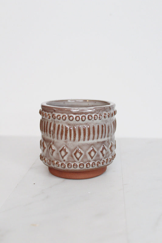 Boho Pattern Planter Pottery Neutral Brown Modern Trendy Ceramic Pot Indoor Plant Home Decor Flower Decorative Vase Wedding Elegant Style