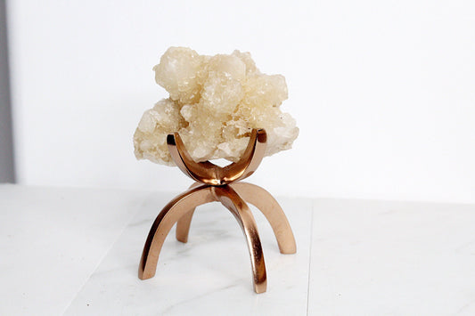 Stilbite & Pink Quartz Crystal on Brass Claw Stand – Unique Boho Decor Accent