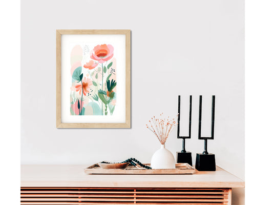 Blush Pink Framed Art Botanical Print Botanical Art Print Matisse Flower Framed Painting Boho Wall Art Abstract Pastels Watercolor Painting Gallery Wall Decor with Blush Pink Frame and Floral Art Boho Nursery Decor Matisse Flower Watercolor Painting