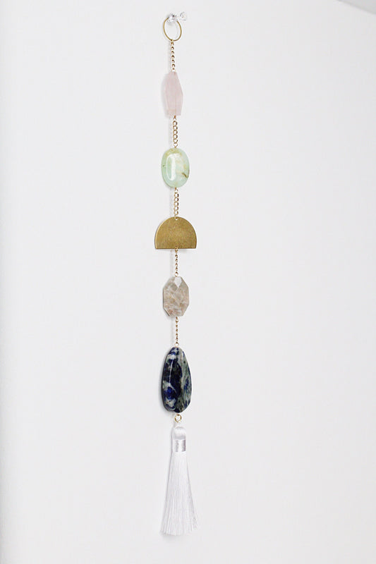 Sun Catcher Crystal Brass Moon Wall Hanging Art with Real Natural Stone Light Catcher Moonstone Rose Quartz Lapis Lazuli Crystal Brass Moon