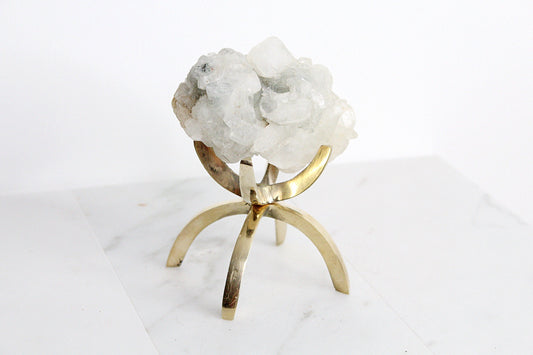 Green Crystal Apophyllite Quartz Stone Mineral on Brass Modern Claw Display Stand Boho Decor Geode Crystal Gift Raw Natural Freeform Crystal