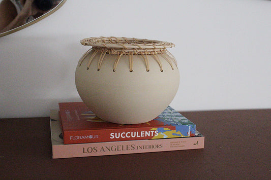 Ceramic Vase Rattan Boho Home Decor Wabi Sabi Woven Decorative Vase Bookshelf Styling Modern Farmhouse Accent Texture Neutral Desk Gift Housewarming Wedding Birthday Interior Design