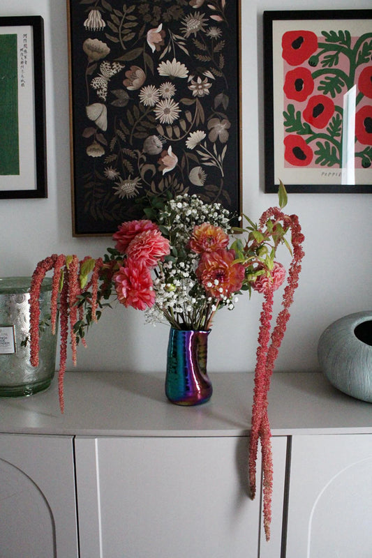 Iridescent Ceramic Vase – Maximalist Table Centerpiece