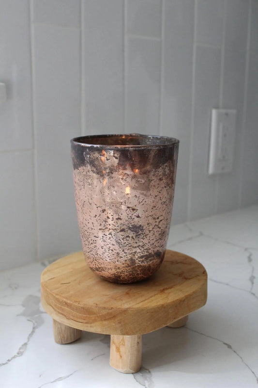 Distressed Glass Votive Holder – Antique Finish Hurricane Candle Holder