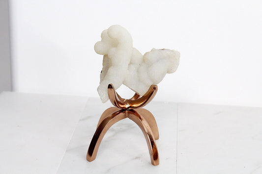 Modern White Crystal Decor with Copper Claw Stand: Chalcedony Quartz Mineral Boho Decor Accent Quartz Crystal Gift Minimal Rose Gold Claw Stand Modern Crystal Decor with Claw Stand: Chalcedony Quartz Mineral
Boho Crystal Display: Chalcedony Quartz