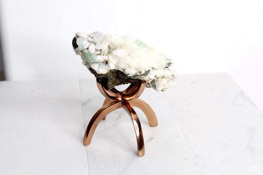 Heulandite & Apophyllite Crystal – Brass Claw Display for Boho Decor