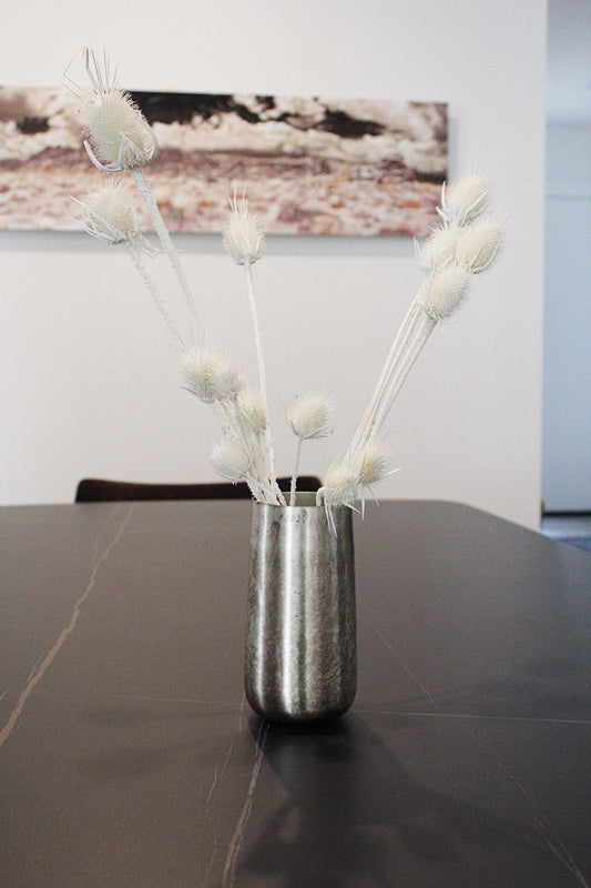 Silver Metallic Vase Antique Finish Vase for Branches Modern Vase Floral Arrangement Organic Vessel Distressed Texture Wabi Sabi Aesthetic