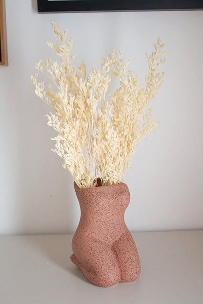 Modern Home Accent Boho Female Figure Ceramic Art Piece Oriental Design Style Display Vase Interior Decor Piece Living Room Accent Dried Flower Holder Contemporary Artistic Creation Beautiful Terracotta Sculpture Speckled Finish Woman Gift