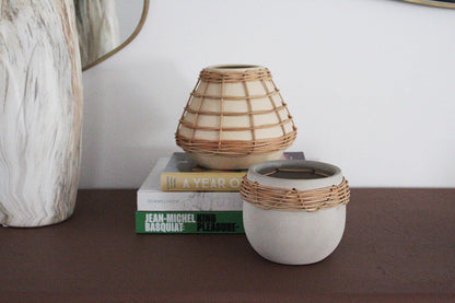 Ceramic Planter Woven Rattan Planter Modern Plant Pot Minimalist Home Decor Indoor Plant Holder Succulent Planter Boho Planter Scandinavian Decor Housewarming Gift Natural Material Planter