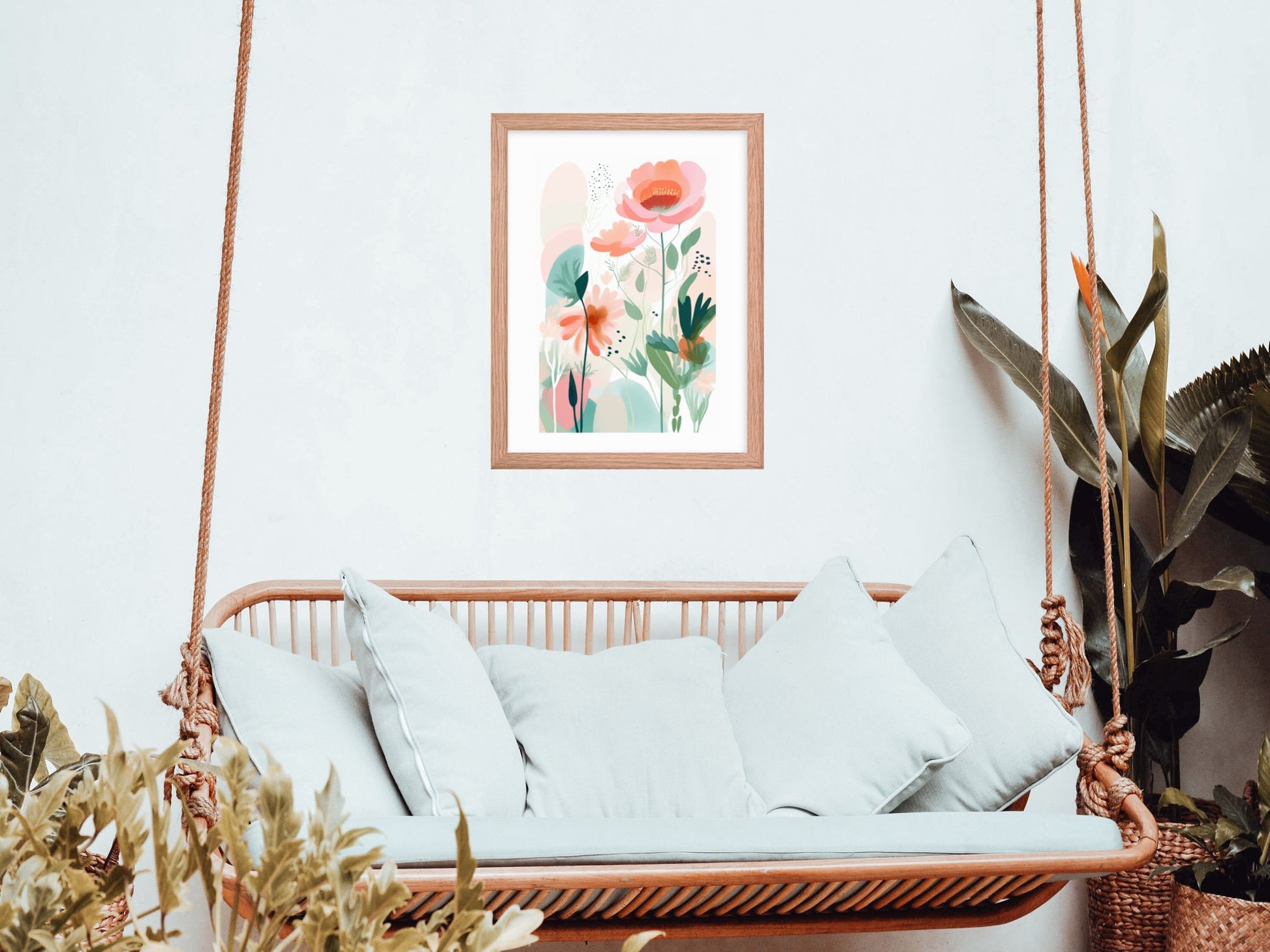 Blush Pink Framed Art Botanical Print Botanical Art Print Matisse Flower Framed Painting Boho Wall Art Abstract Pastels Watercolor Painting Gallery Wall Decor with Blush Pink Frame and Floral Art Boho Nursery Decor Matisse Flower Watercolor Painting