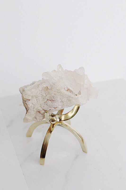 White Quartz Natural Stone Modern Decor Accent with Brass Claw Display Stand Raw Cluster Quartz Crystal Mineral on Brass Modern Claw Display