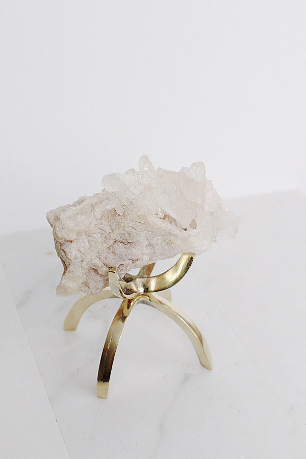 White Quartz Natural Stone Modern Decor Accent with Brass Claw Display Stand Raw Cluster Quartz Crystal Mineral on Brass Modern Claw Display