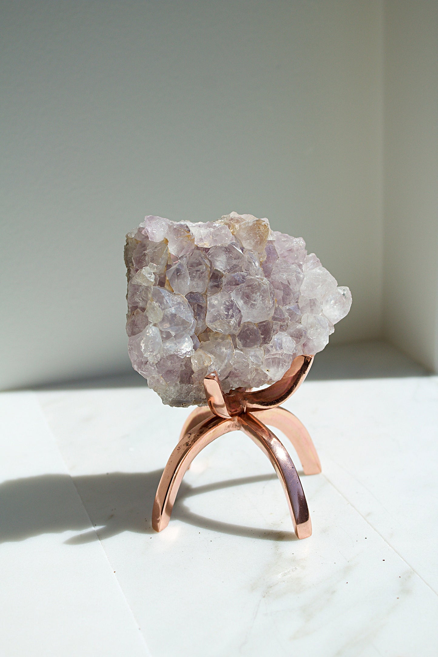 Purple Amethyst Crystal on Brass Claw Stand – Modern Boho Decor Accent