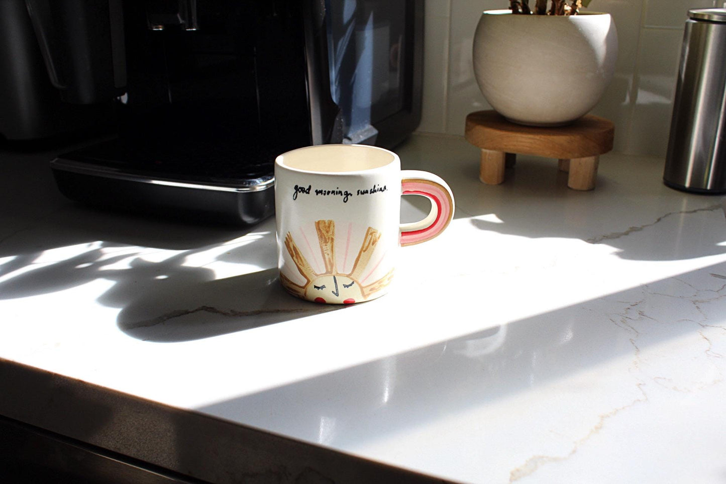 Coffee Lover Gift Funny Morning Mug Sunshine Design Collection Ceramic Cup Birthday Present Perfect Friend Gift Rainbow Handle Detail Beautiful Morning Brew Essential Daily Coffee Companion Cheerful Encouragement Message Unique Drinkware