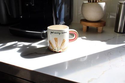 Coffee Lover Gift Funny Morning Mug Sunshine Design Collection Ceramic Cup Birthday Present Perfect Friend Gift Rainbow Handle Detail Beautiful Morning Brew Essential Daily Coffee Companion Cheerful Encouragement Message Unique Drinkware