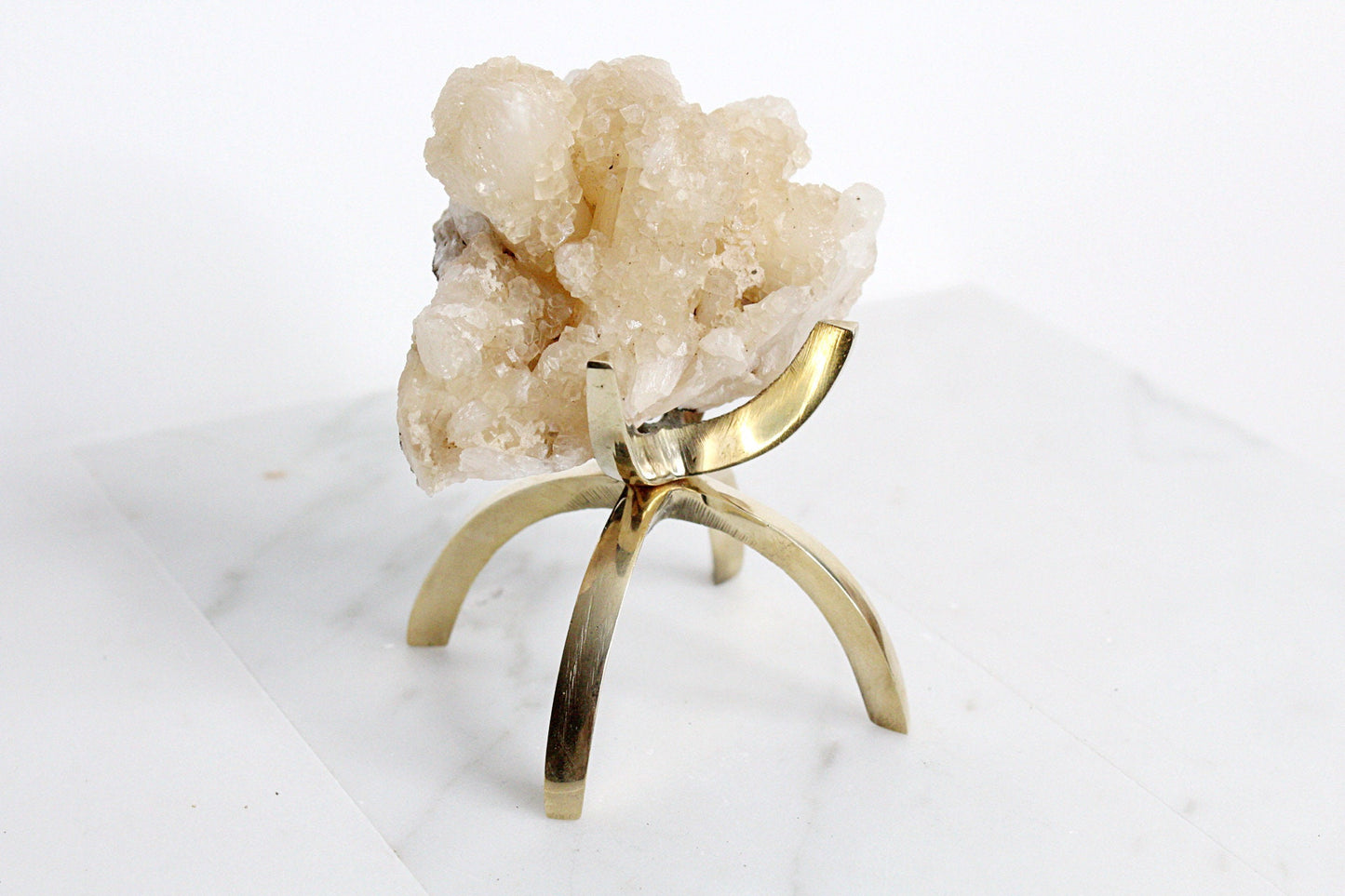 Stilbite & Pink Quartz Crystal on Brass Claw Stand – Unique Boho Decor Accent