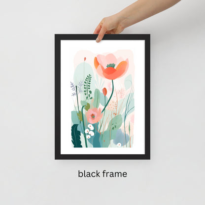 Boho Wall Decor Framed Watercolor Floral Painting Retro Floral Poster Matisse Print Botanical Art Pastel Boho Nursery Decor Abstract Flower Pastel Boho Art for Nursery Gallery Wall Watercolor Garden Print for Boho Nursery Decor