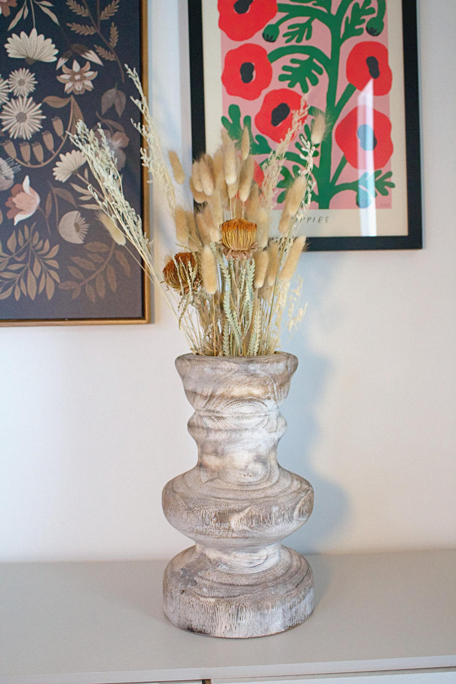 Farmhouse Wooden Vase - Rustic Display for Dried Flowers