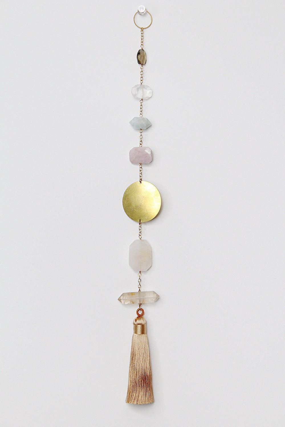 Natural Crystal Sun Catcher for Happiness Crystal Brass Moon Wall Hanging Art Citrine Amazonite Smoky Rose Quartz Clear Quartz Light Catcher