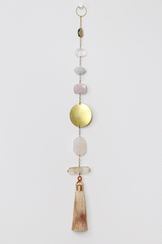 Natural Crystal Sun Catcher for Happiness Crystal Brass Moon Wall Hanging Art Citrine Amazonite Smoky Rose Quartz Clear Quartz Light Catcher