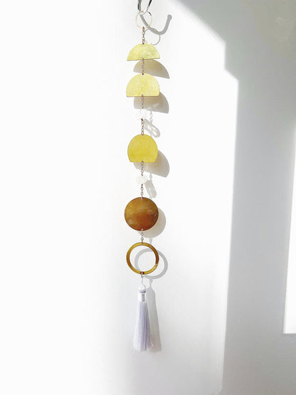 Brass Moon Phases Wall Hanging – Crystal Sun Catcher & Bohemian Room Decor