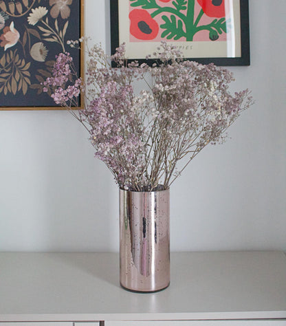 Gift for Her Wedding Gift Anniversary Gift Bridal Shower Gift Housewarming Gift Rose Gold Vase Mercury Glass Vase Modern Feminine Decor Metallic Vase Home Decor Dried Floral Arrangement Purple baby's breath