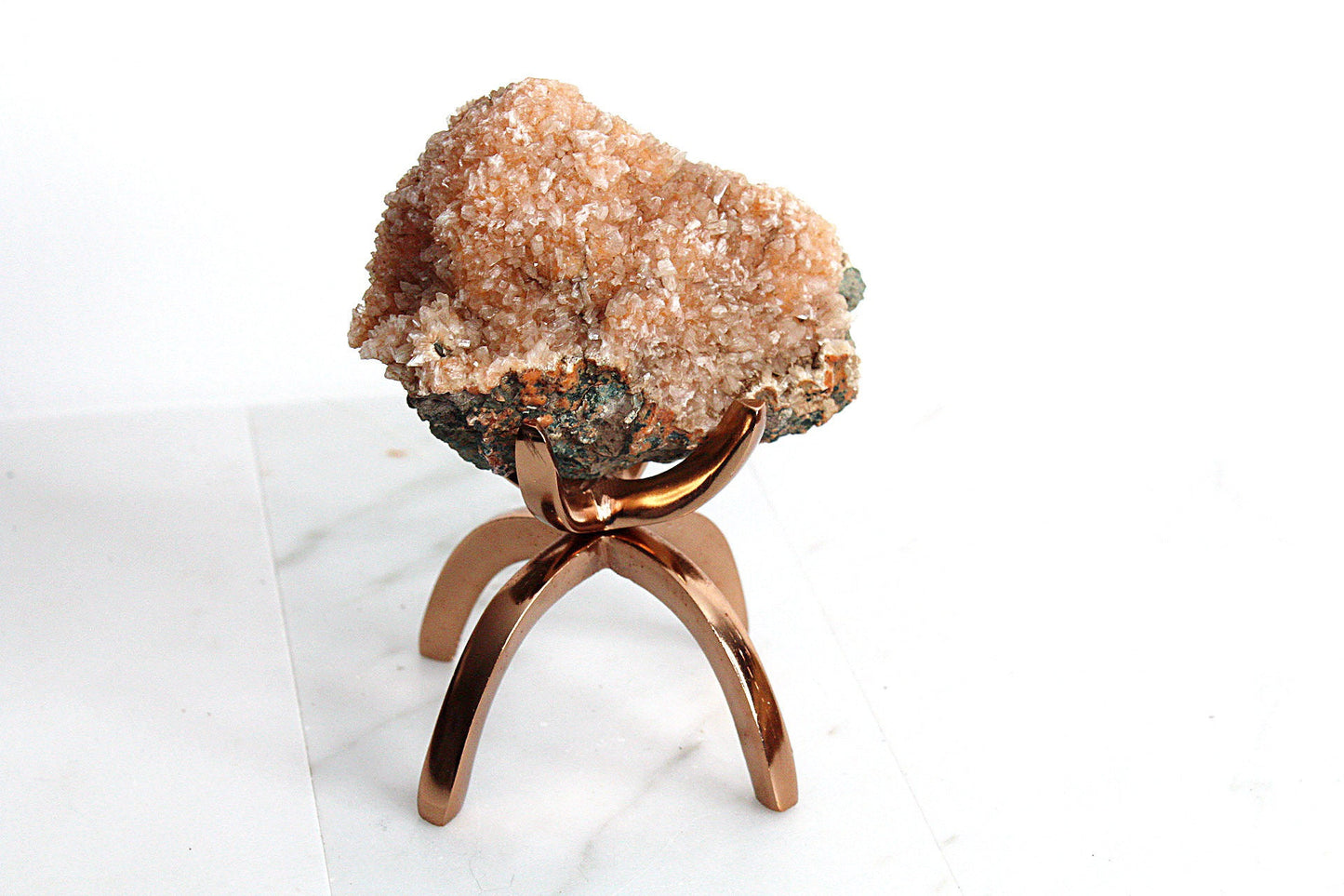 Heulandite & Pink Quartz Crystal on Brass Claw Stand – Unique Decor Accent