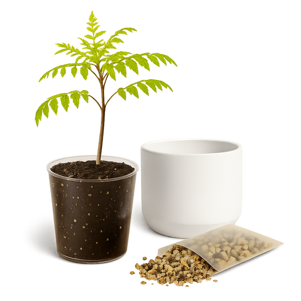 Blue Jacaranda Bonsai Tree Starter Kit – 3" Pot with White Ceramic Planter & Sand Topper