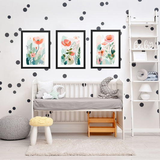 Nursery Wall Art Watercolor Floral Print Pastel Decor Baby Room Art Set of 3 Poppy Artwork Botanical Print Collection Digital Download Nursery Decor Floral Prints