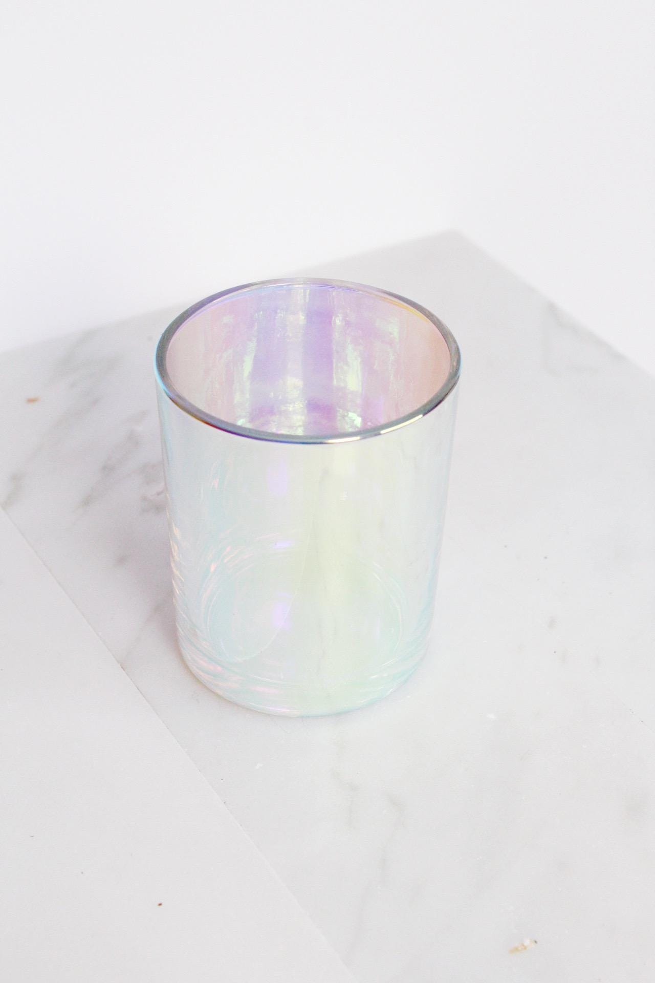 Candle Glass Container Metallic Luxury Designer Candle Vessel Glass Jar Iridescent Translucent Matte Black Modern Minimal Candle Jar Vessel