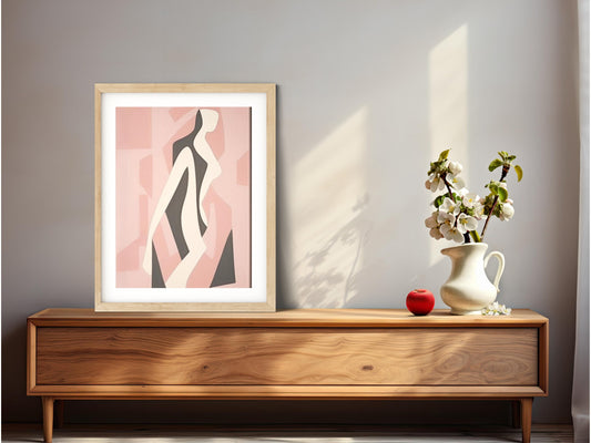 Wall Art Decor Modern Feminine Wall Art Pink Neutral Colored Framed Art Print Framed Abstract Art Woman Body in Matisse Inspired Painting Art  Framed Art Woman Body Print Wall Art Feminine Decor Art Female Form Line Art Matisse Inspired Painting