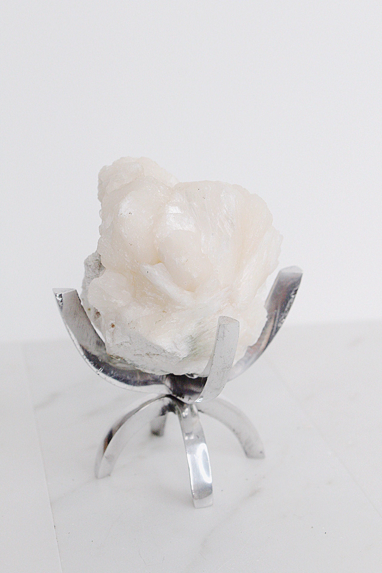 Pink Stilbite Quartz Crystal Mineral on Brass Modern Claw Display Stand Unique Boho Decor Accent Stilbite Quartz Crystal Stone Boho Decor