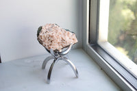 Heulandite Pink Quartz Crystal on Brass Modern Claw Display Stand: Unique Crystal Decor Pink Crystal Decor Accent Salmon Quartz Crystal Gift