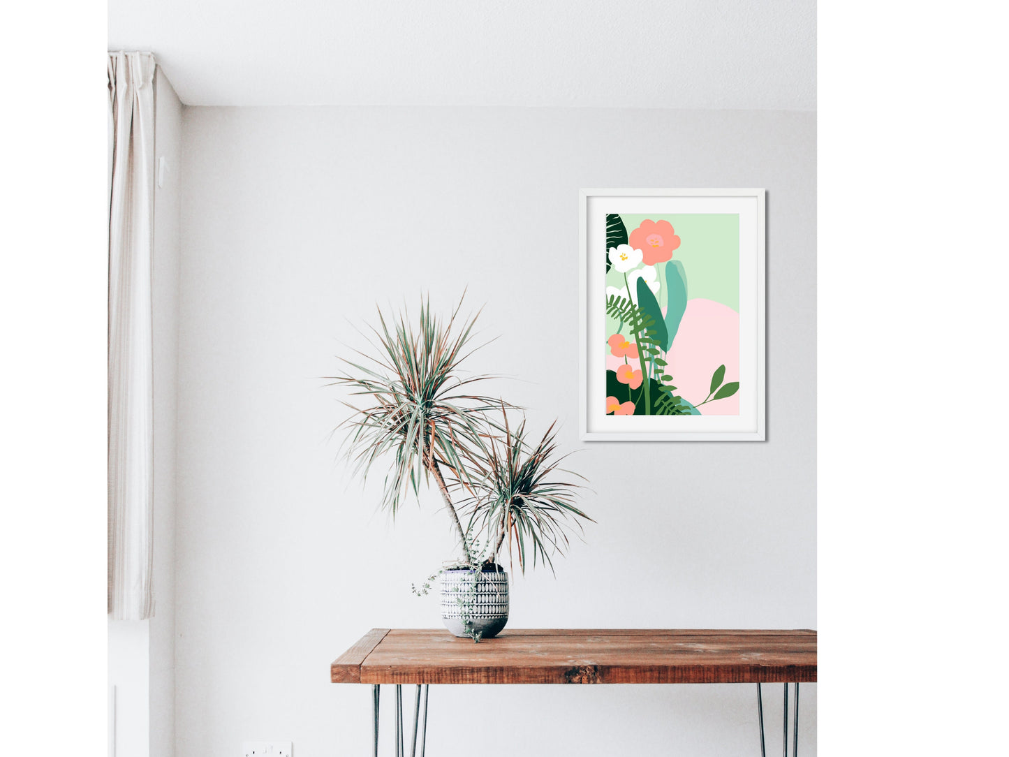 Botanical Wall Art Framed Floral Print Modern Minimalist Decor Pastel Abstract Living Room Bedroom Office Contemporary Nature Inspired Gift Matisse Style Pink Green White