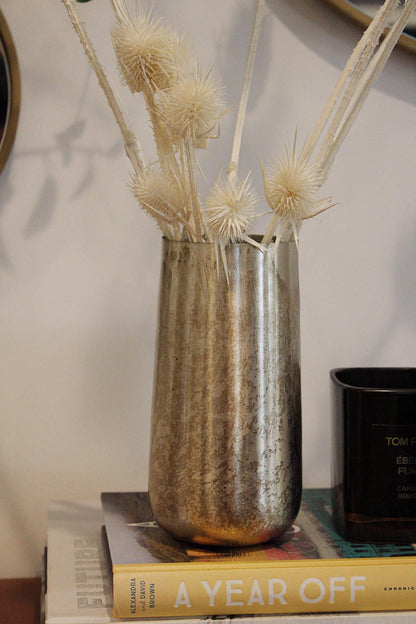 Antique Finish Vase Metallic Gold Centerpiece Floral Display Dried Flower Vase Rustic Bohemian Farmhouse Modern Decor Living Room Entryway Dining Room Accent Piece Gift