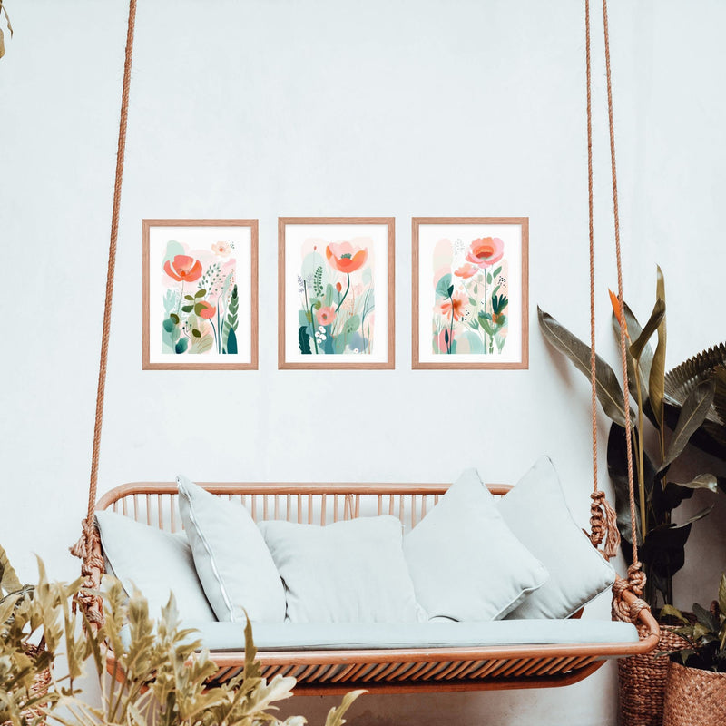 Nursery Wall Art Watercolor Floral Print Pastel Decor Baby Room Art Set of 3 Poppy Artwork Botanical Print Collection Digital Download Nursery Decor Floral Prints