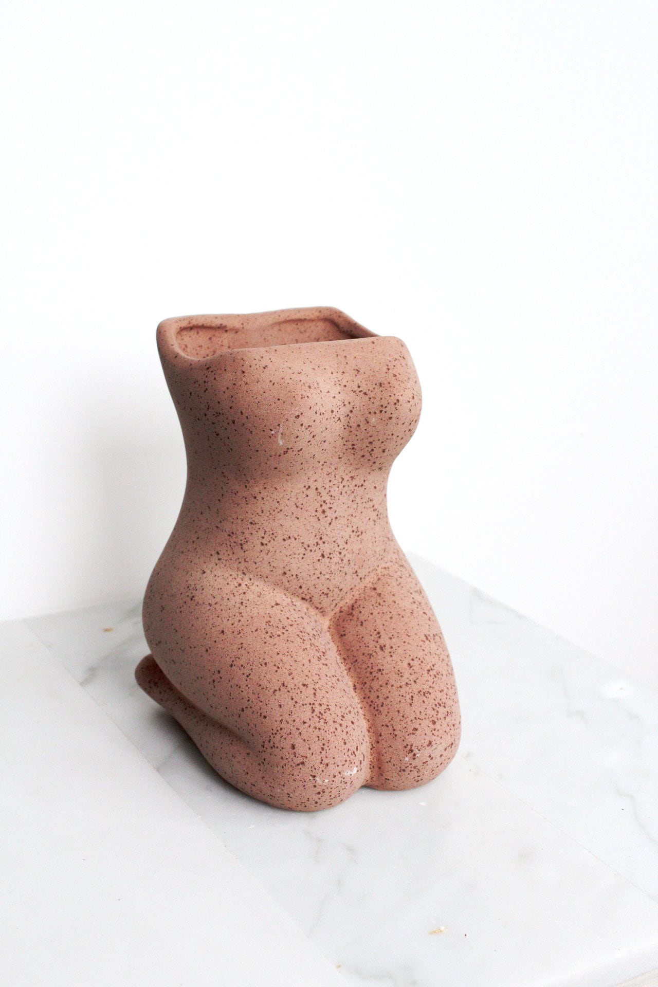 Oriental Design Ceramic Female Figure Boho Style Home Accent Modern Interior Display Piece Living Room Decor Beautiful Art Collection Dried Flower Holder Terracotta Vase Speckled Finish Contemporary Creation Perfect Woman Gift Present