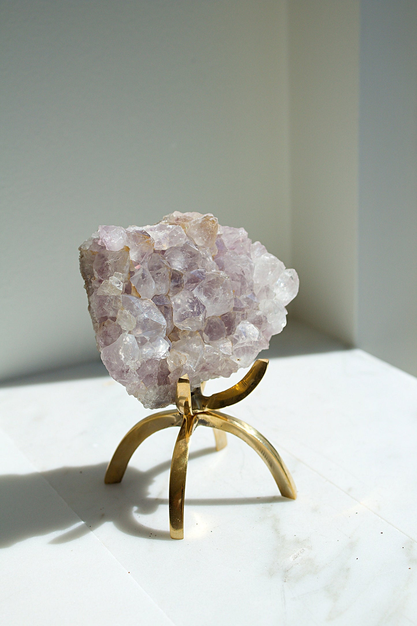 Purple Amethyst Crystal on Brass Claw Stand – Modern Boho Decor Accent