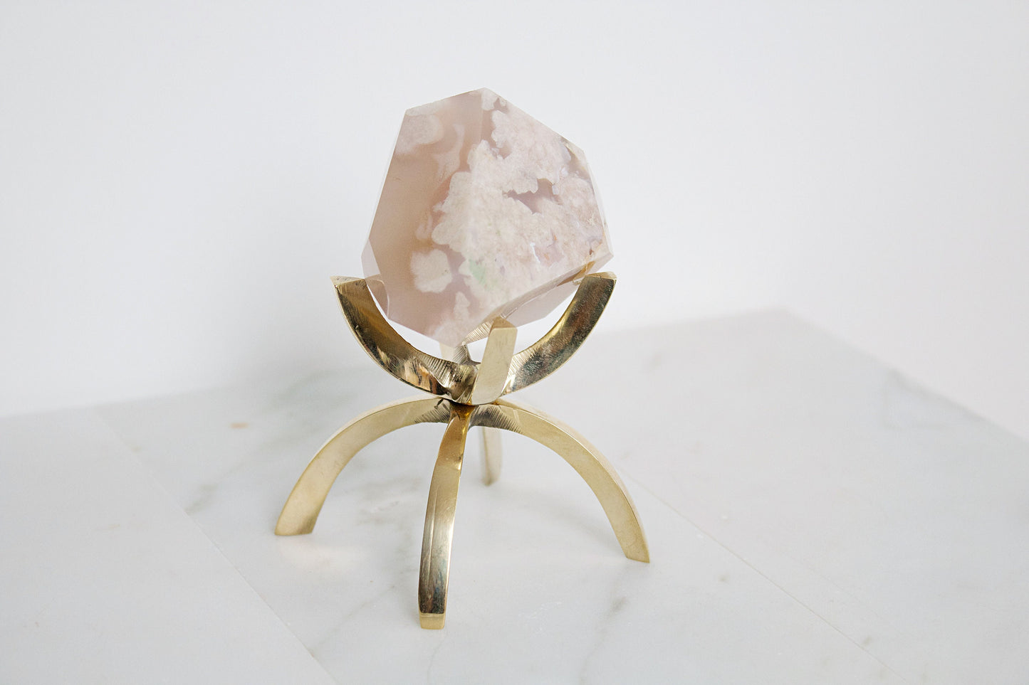 Pink Flower Agate Crystal Mineral with Brass Display Stand Natural Boho Decor Unique Gift Idea Flower Agate Crystal Silver Rose Gold Stand