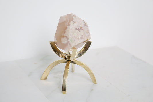 Pink Flower Agate Crystal Mineral with Brass Display Stand Natural Boho Decor Unique Gift Idea Flower Agate Crystal Silver Rose Gold Stand