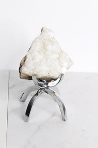 White Apophyllite Stone Modern Decor Accent with Brass Claw Display Stand Apophyllite Quartz Crystal Mineral on Brass Modern Claw Display