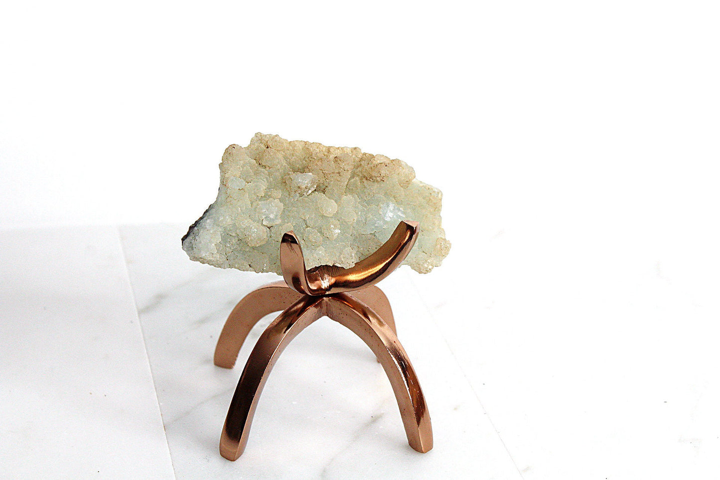 Raw Prehnite Quartz Crystal on Brass Claw Stand – Boho Home Decor Accent