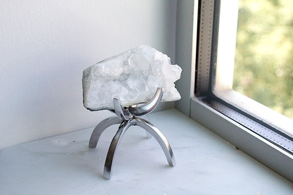 White Apophyllite Stone Modern Decor Accent with Brass Claw Display Stand Apophyllite Quartz Crystal Mineral on Brass Modern Claw Display