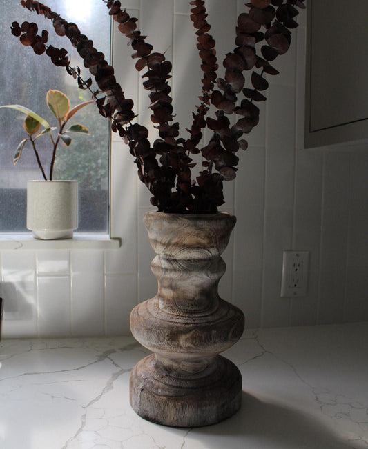Shabby Chic Vase Farmhouse Wood Display Whitewashed Finish Country Style Accent Large Standing Container Vintage Look Design Dried Flower Holder Rustic Home Decor Traditional Collection Distressed Wood Construction Decorative Essential