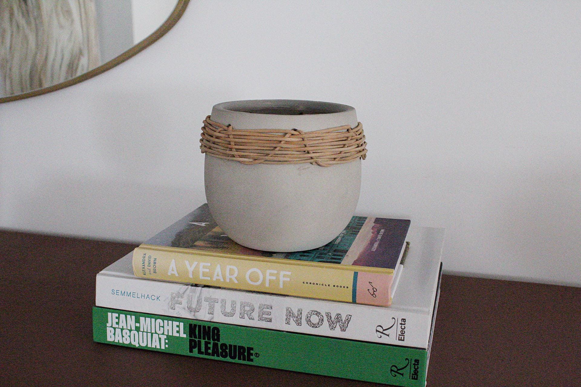 Woven Rattan Planter Ceramic Plant Pot Boho Planter Minimalist Home Decor Indoor Plant Holder Succulent Planter Scandinavian Decor Bohemian Decor Earthy Organic Decor Small Space Decor