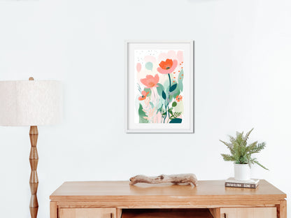 Boho Nursery Decor Matisse Flower Watercolor Painting Print Garden Pastel Floral Frame Blush Pink Gallery Wall Framed Art Botanical Print Watercolor Painting Print Garden Colorful Wildflowers, Abstract Floral Prints, Minimalist Modern Decor
