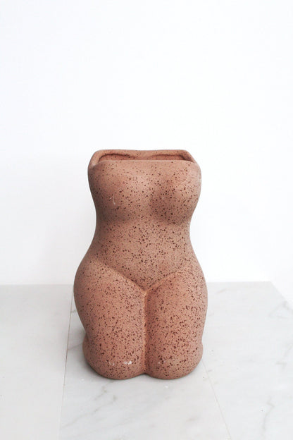 Artistic Female Figure Boho Style Ceramic Vase Modern Home Accent Oriental Design Interior Display Piece Living Room Decor Contemporary Art Collection Dried Flower Holder Beautiful Terracotta Creation Speckled Finish Woman Gift Present