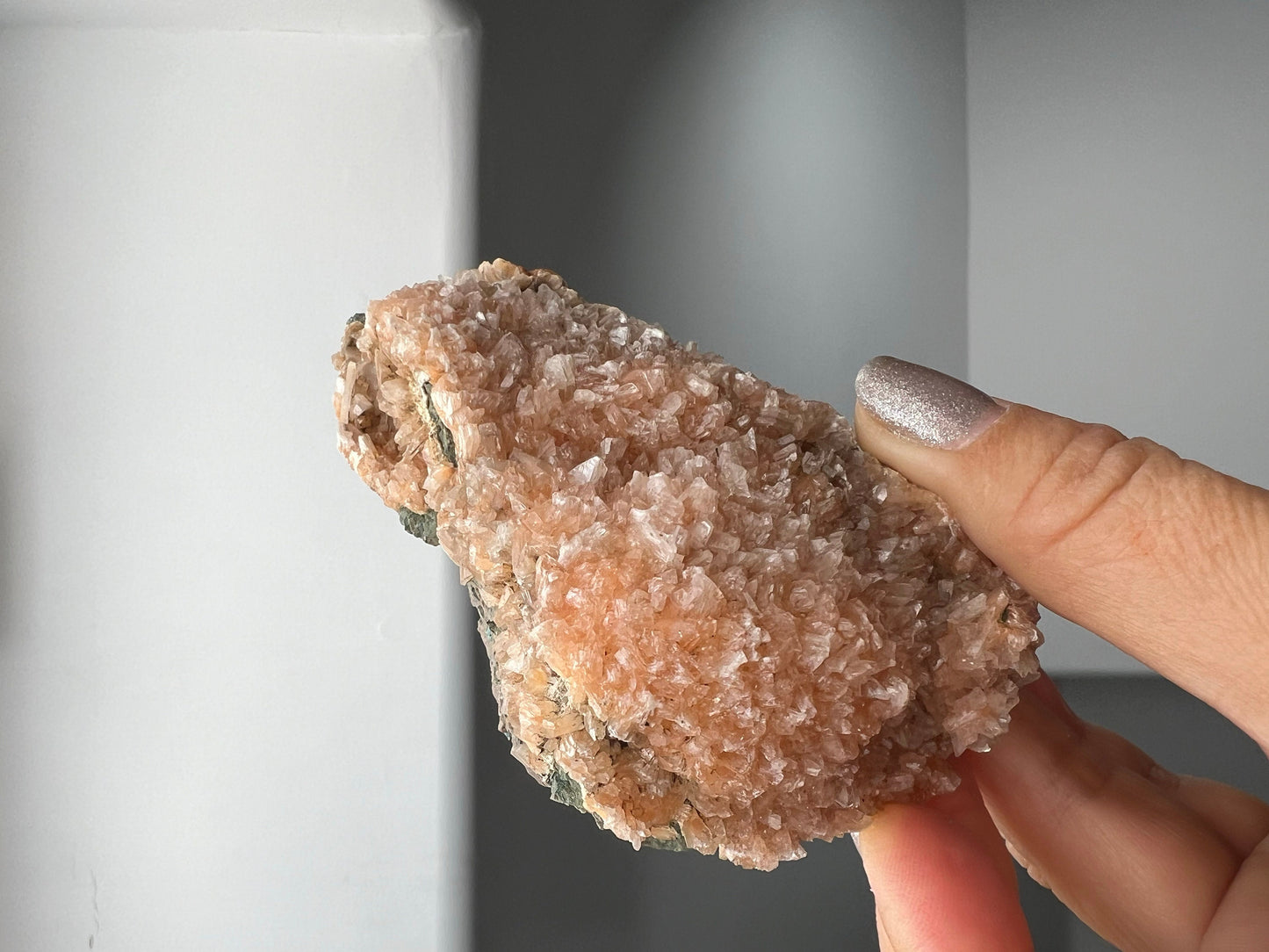 Heulandite & Pink Quartz Crystal on Brass Claw Stand – Unique Decor Accent