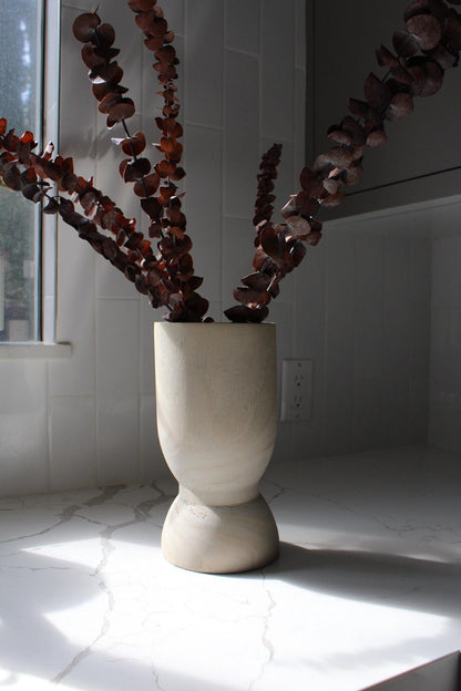 Farmhouse Style Vase White Wood Container Natural Home Accent Dried Flower Display Modern Design Collection Wedding Centerpiece Detail Organic Decor Living Room Feature Premium Construction Beautiful Showcase Piece Natural Material Art