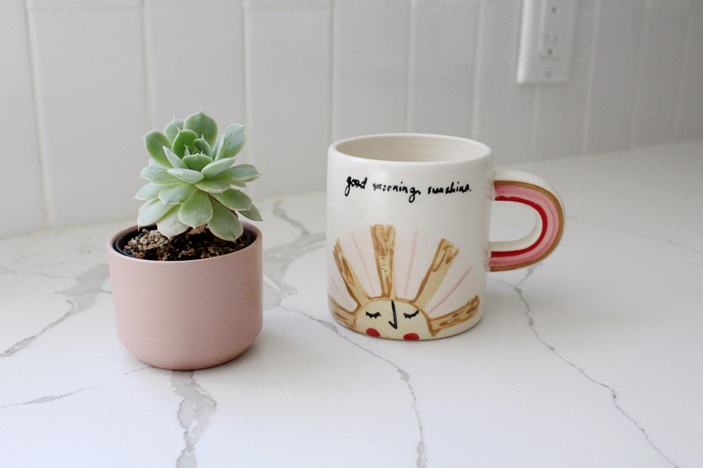 Cheerful Morning Gift Funny Coffee Mug Sunshine Design Collection Perfect Friend Present Ceramic Cup Birthday Gift Essential Rainbow Handle Detail Beautiful Daily Brew Companion Unique Encouragement Message Coffee Lover Collection